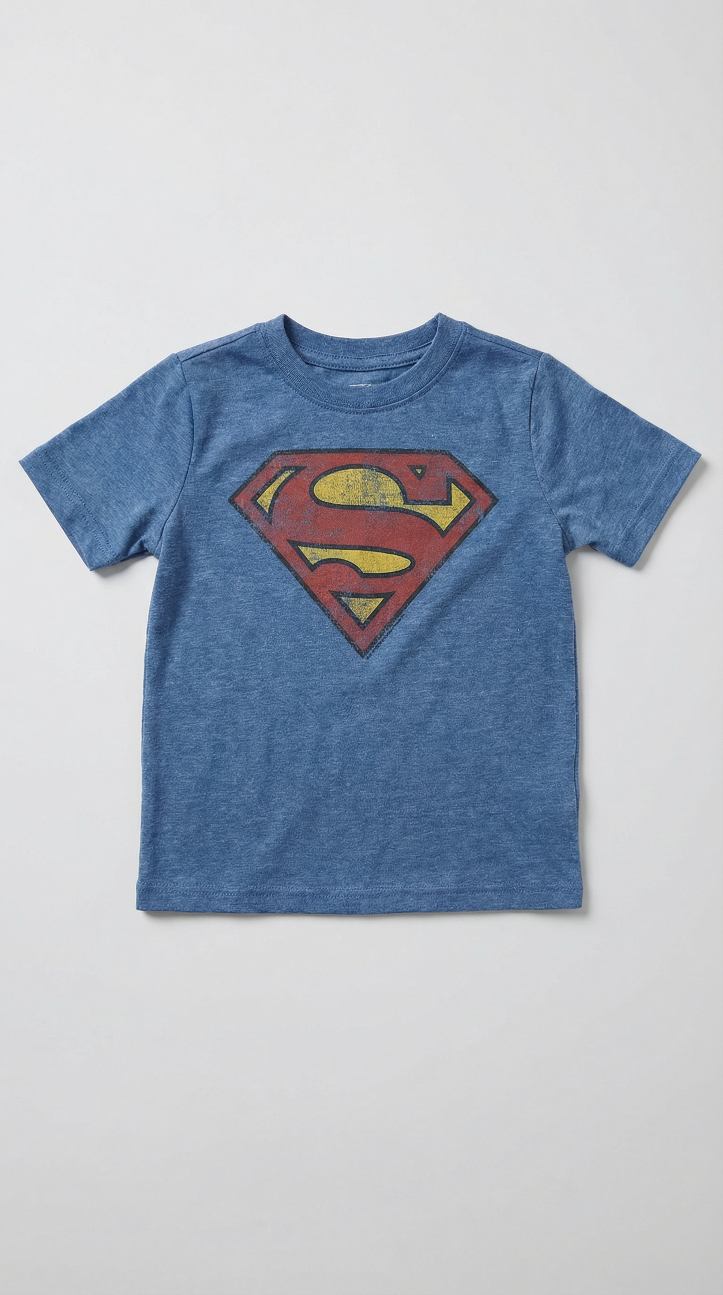 Blue vintage-style Superman t-shirt with classic logo, size 2T