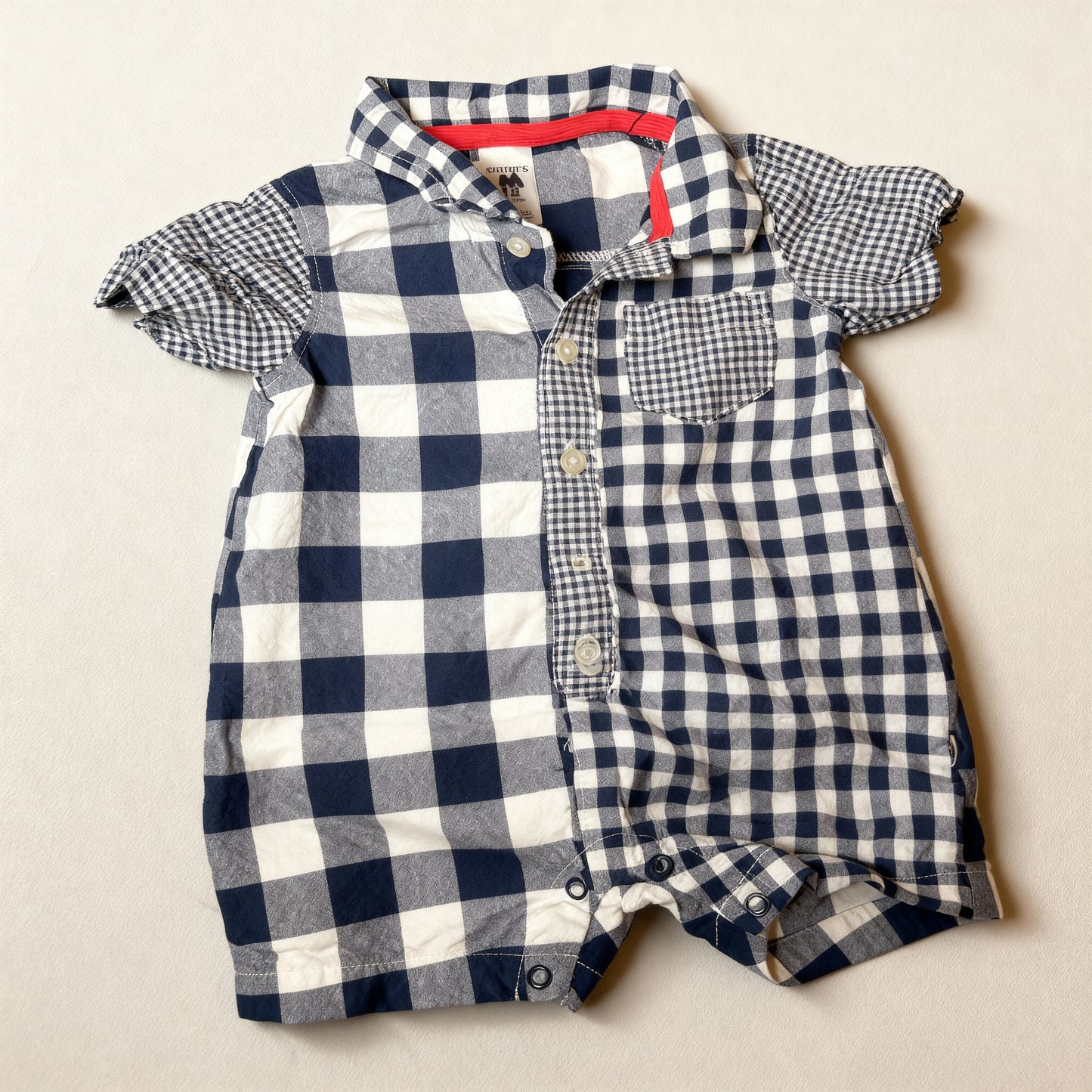 Carter's Navy & White Gingham Button-Up Romper - 2T