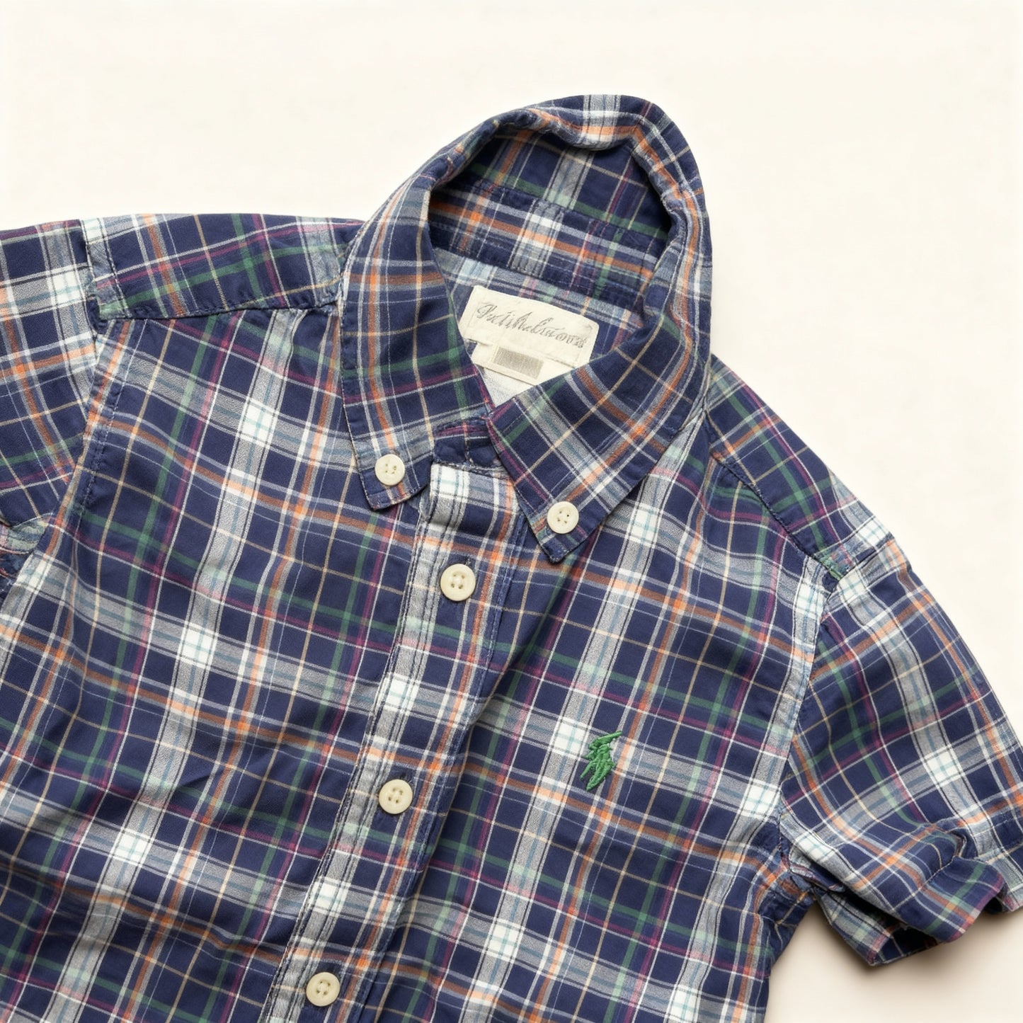 Navy Blue Plaid Shirt with Green Tree Embroidery