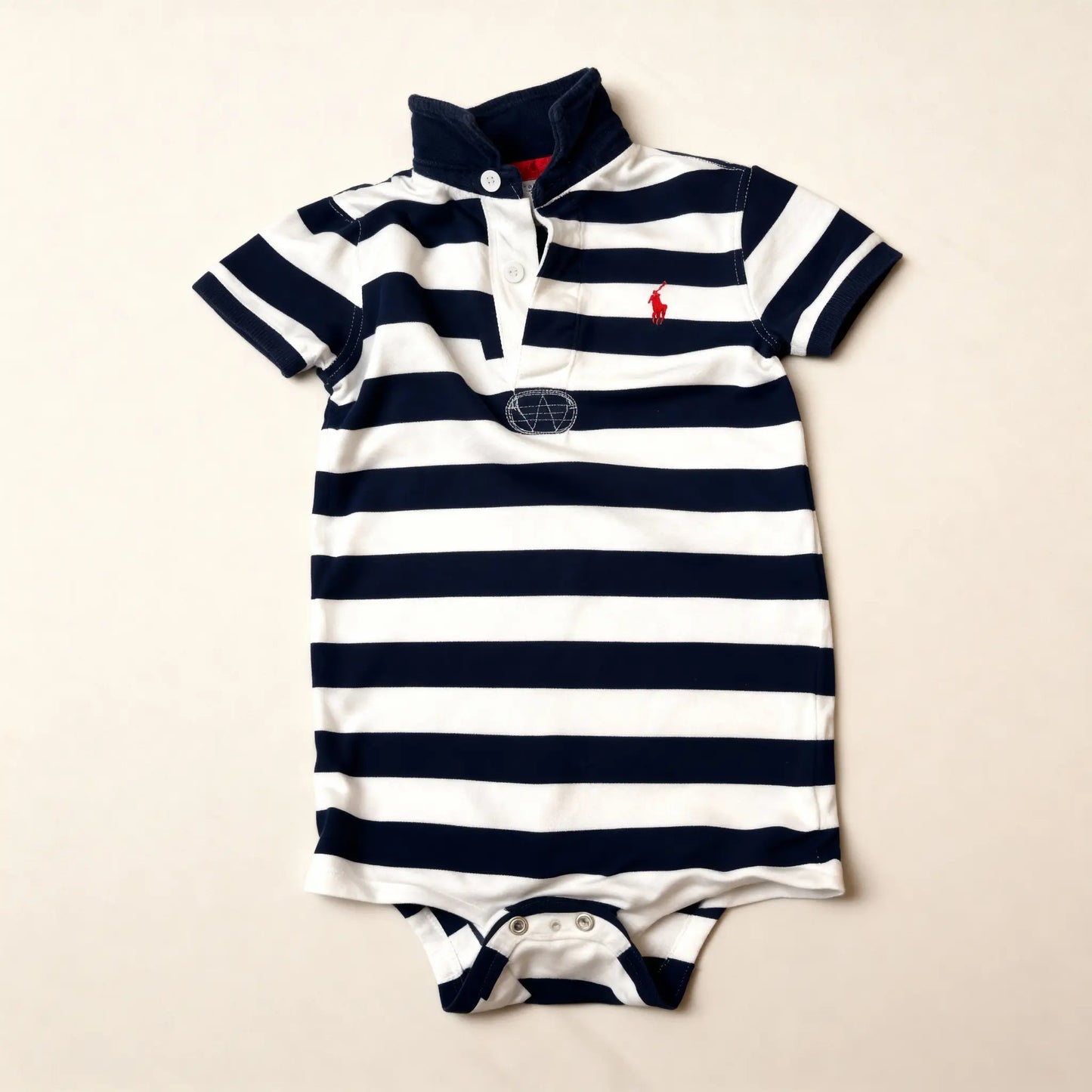Ralph Lauren Navy & White Striped Polo Romper (18M)
