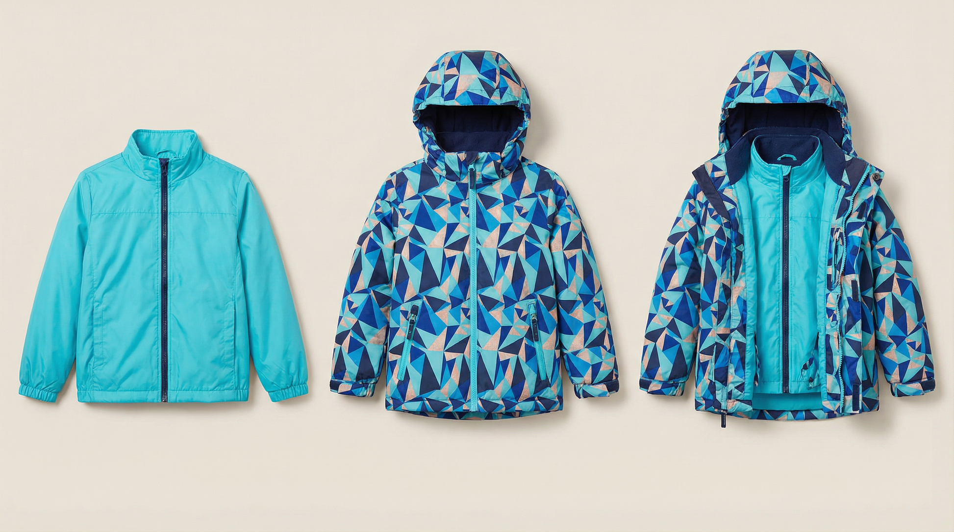 Geometric Pattern Windbreaker Jacket - Blue & Turquoise (3T)