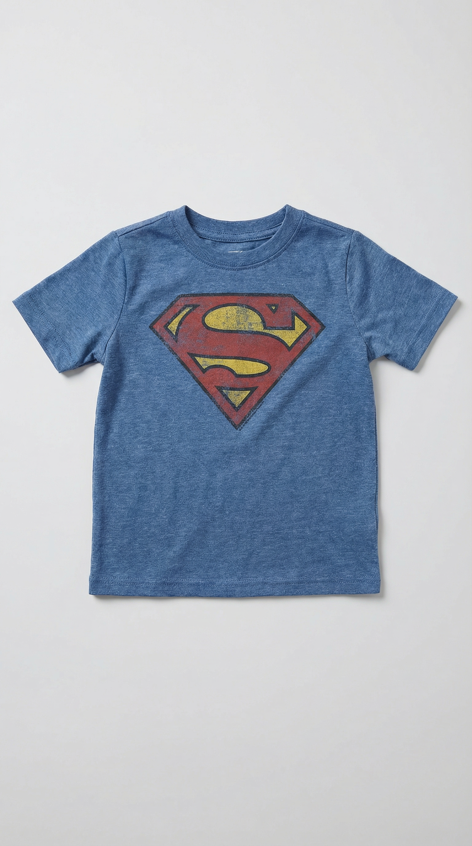Blue vintage-style Superman t-shirt with classic logo, size 2T