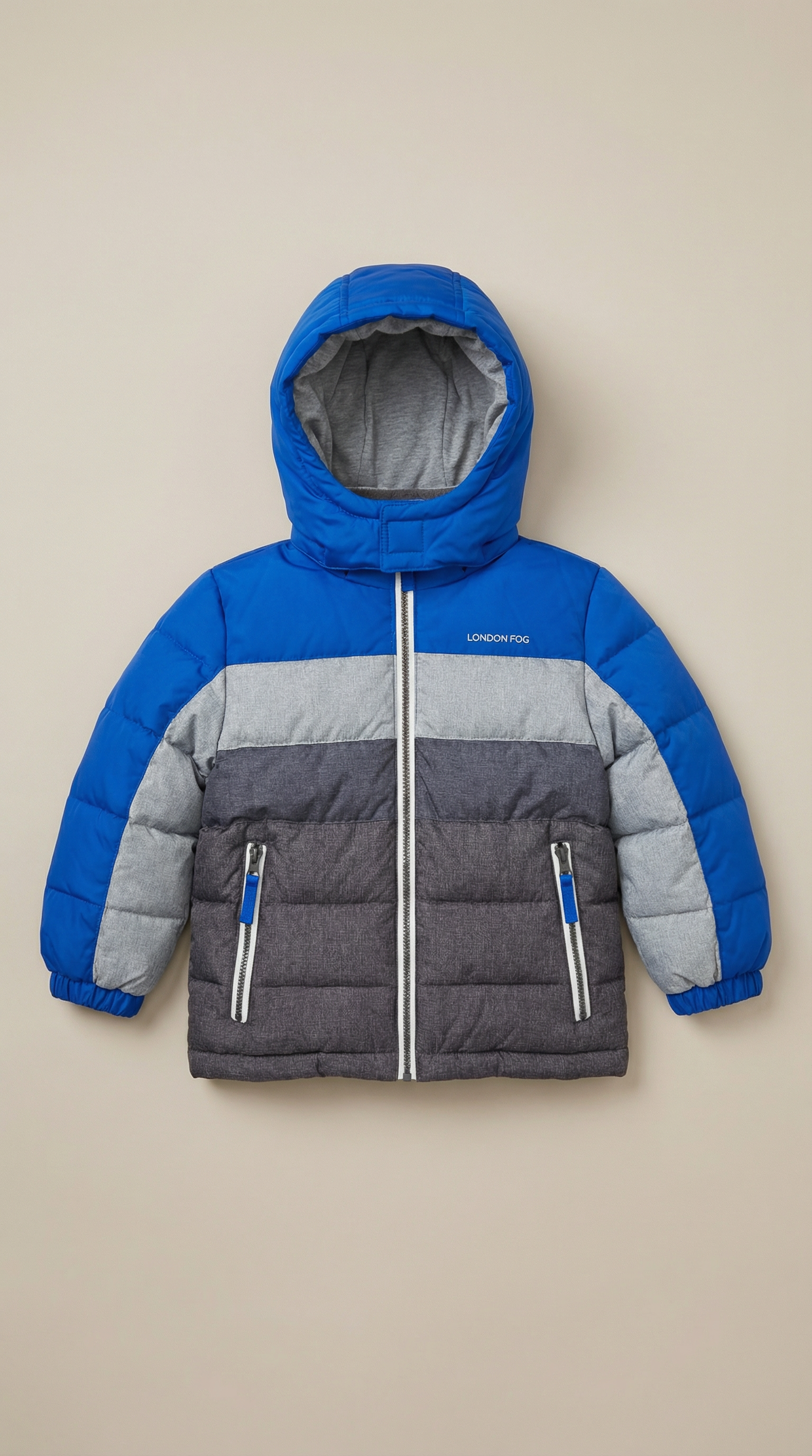 London Fog Color-Block Puffer Jacket - Blue & Gray (3T)