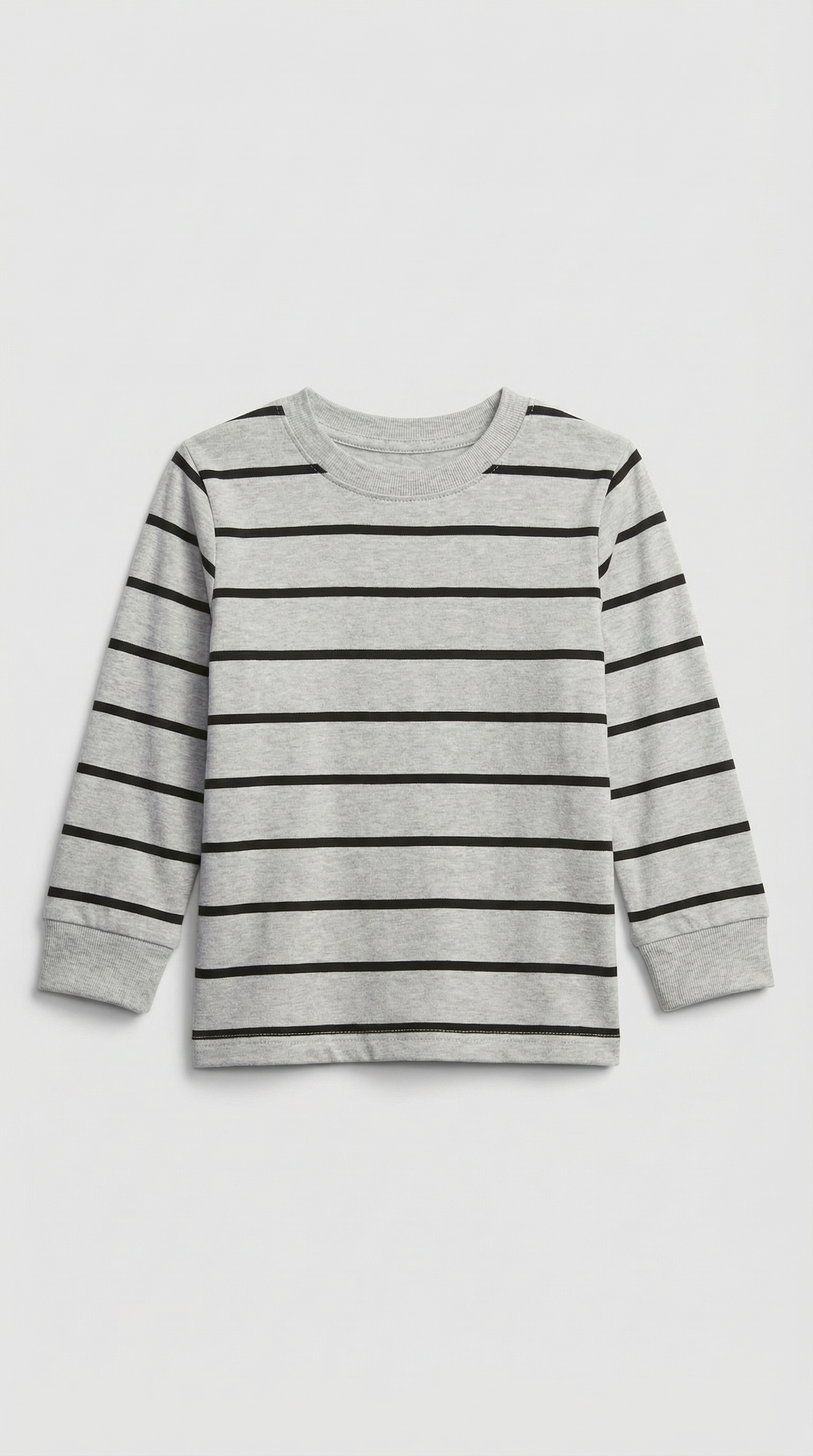Gray long-sleeve t-shirt with horizontal stripes, size 2T