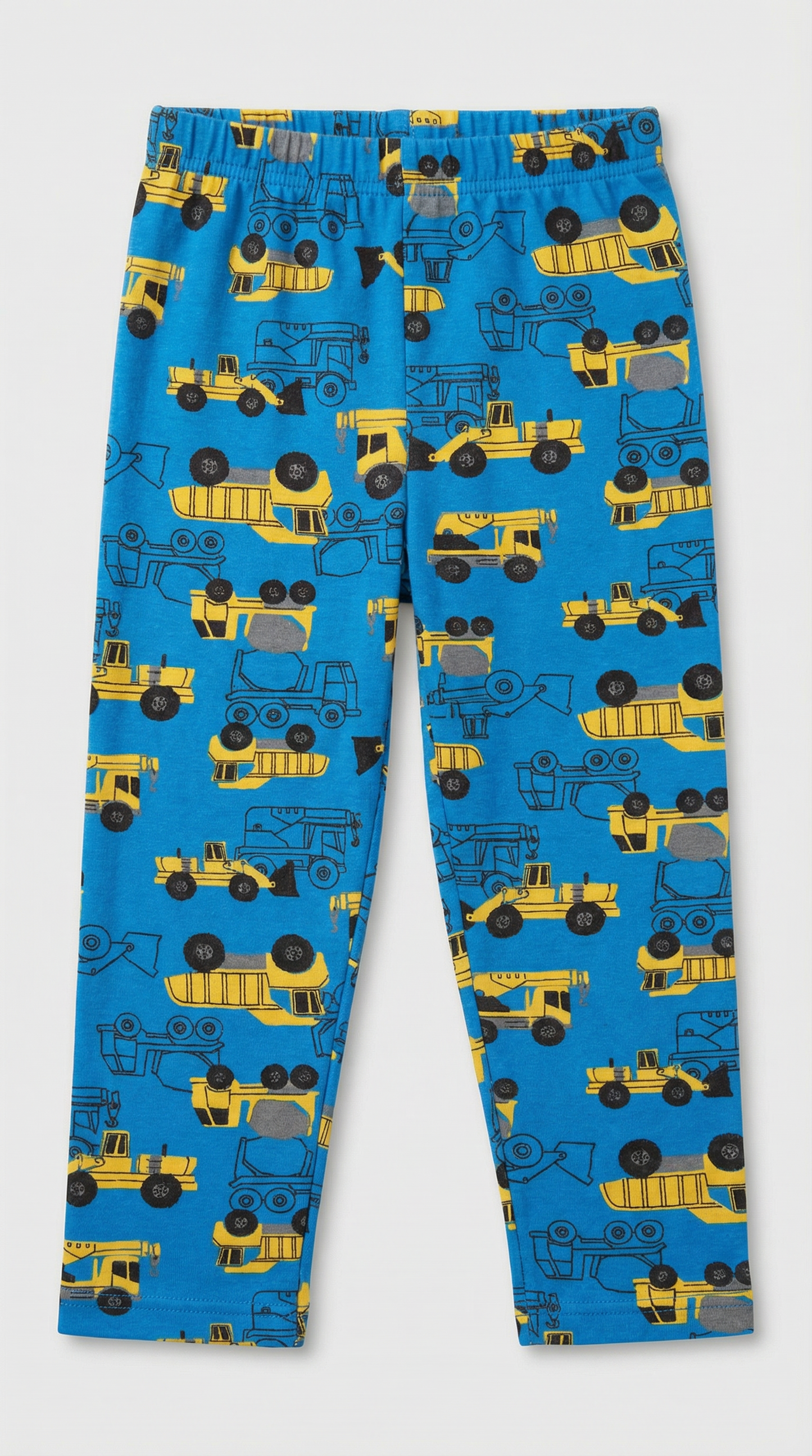 Blue pajama pants with construction vehicle pattern, size 2T