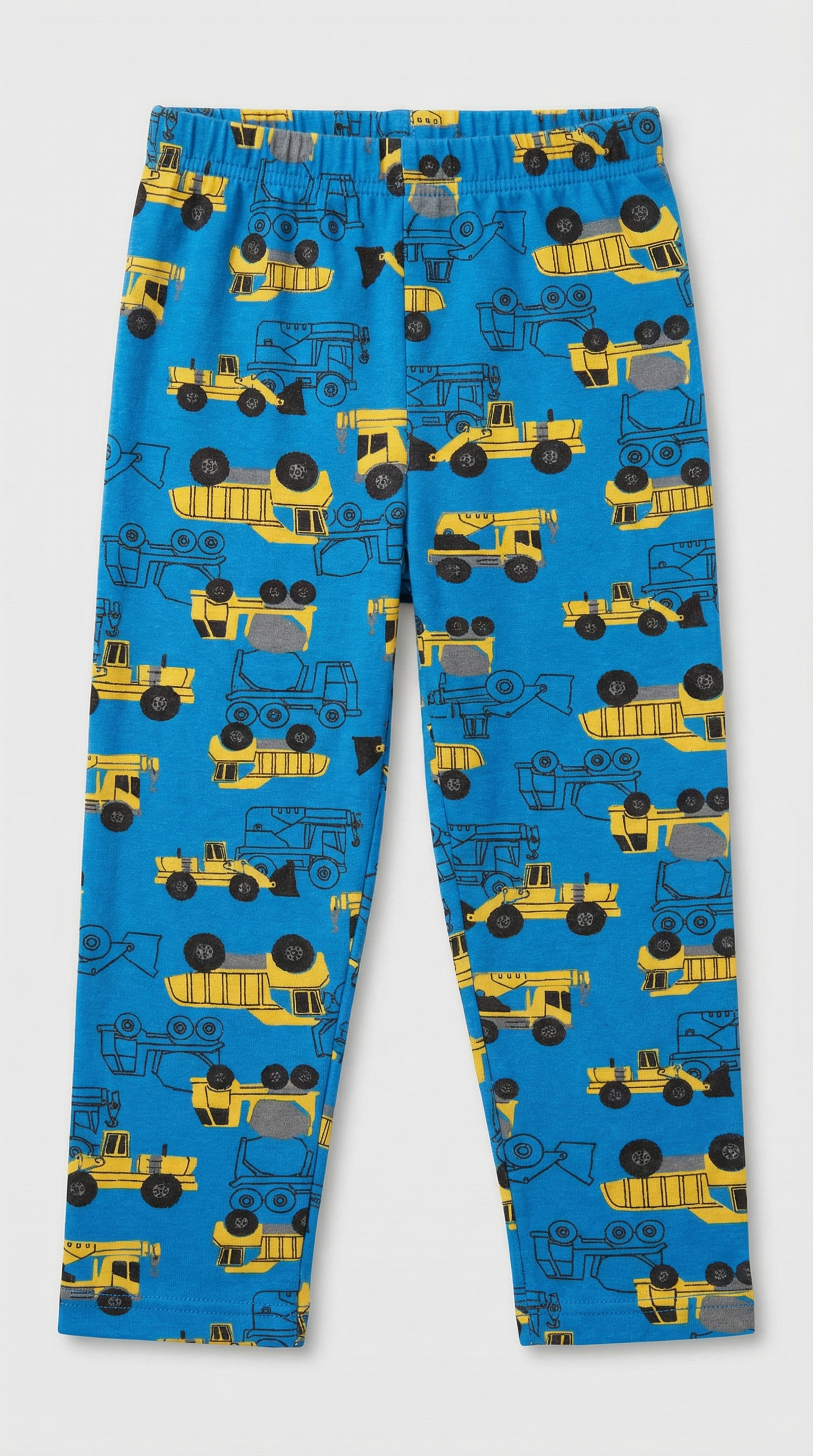 Blue pajama pants with construction vehicle pattern, size 2T
