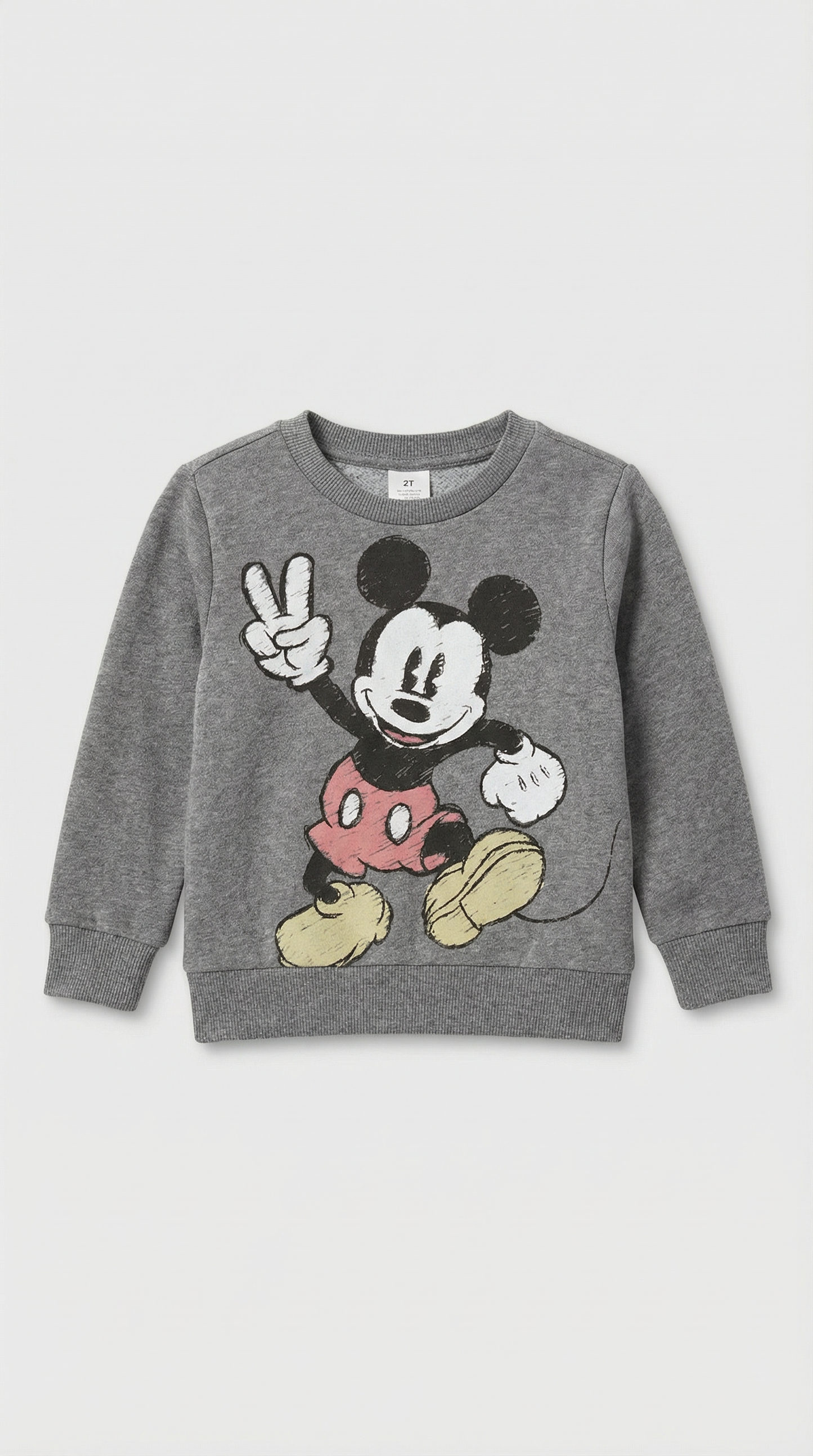 Gray Disney Mickey Mouse sweatshirt with peace sign design, size 2T