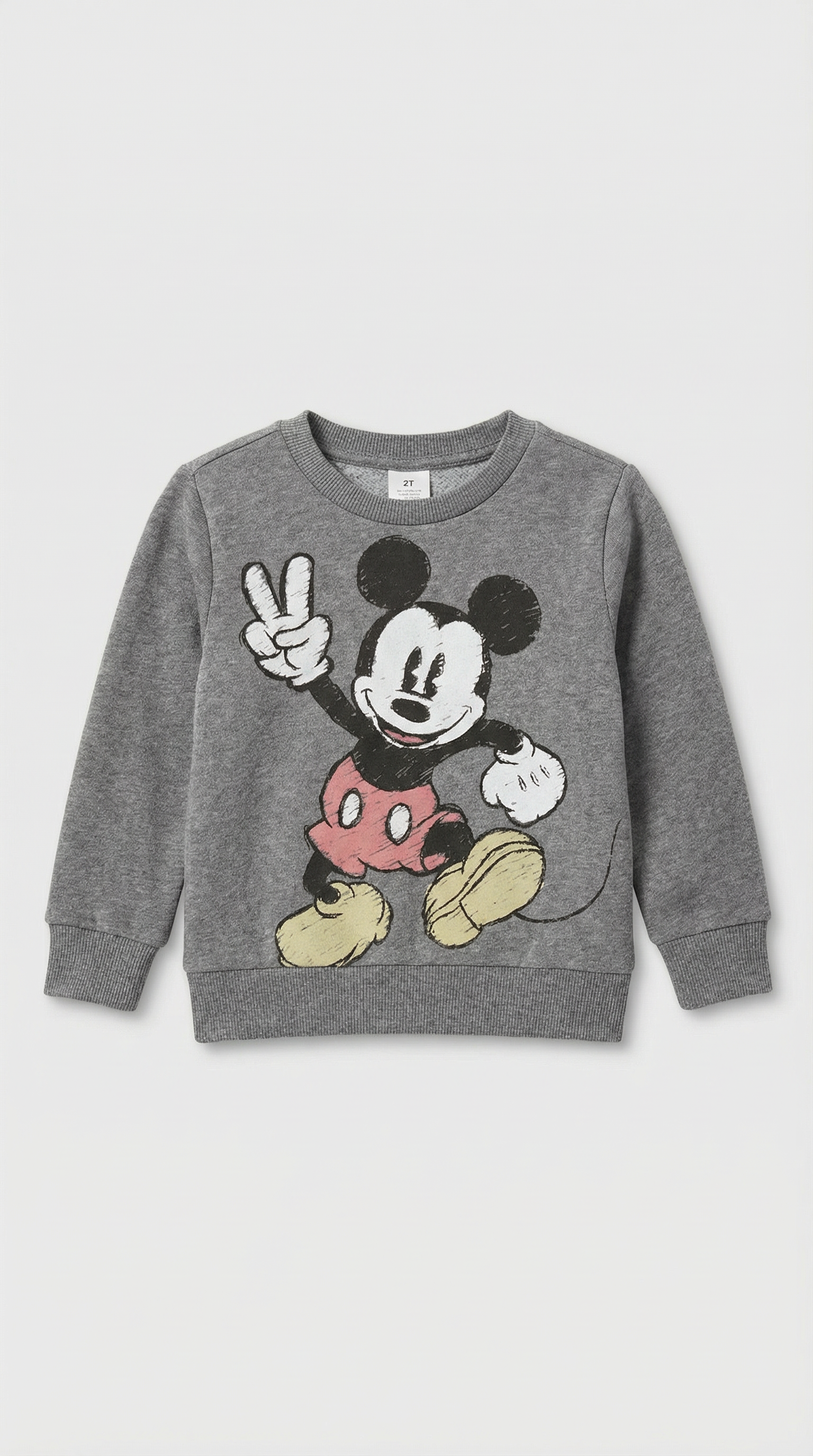 Gray Disney Mickey Mouse sweatshirt with peace sign design, size 2T