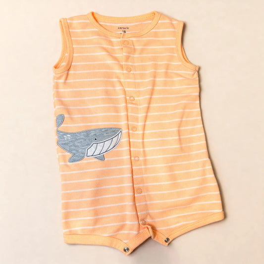 Carter's Peach Striped Romper with Whale Applique (18M)
