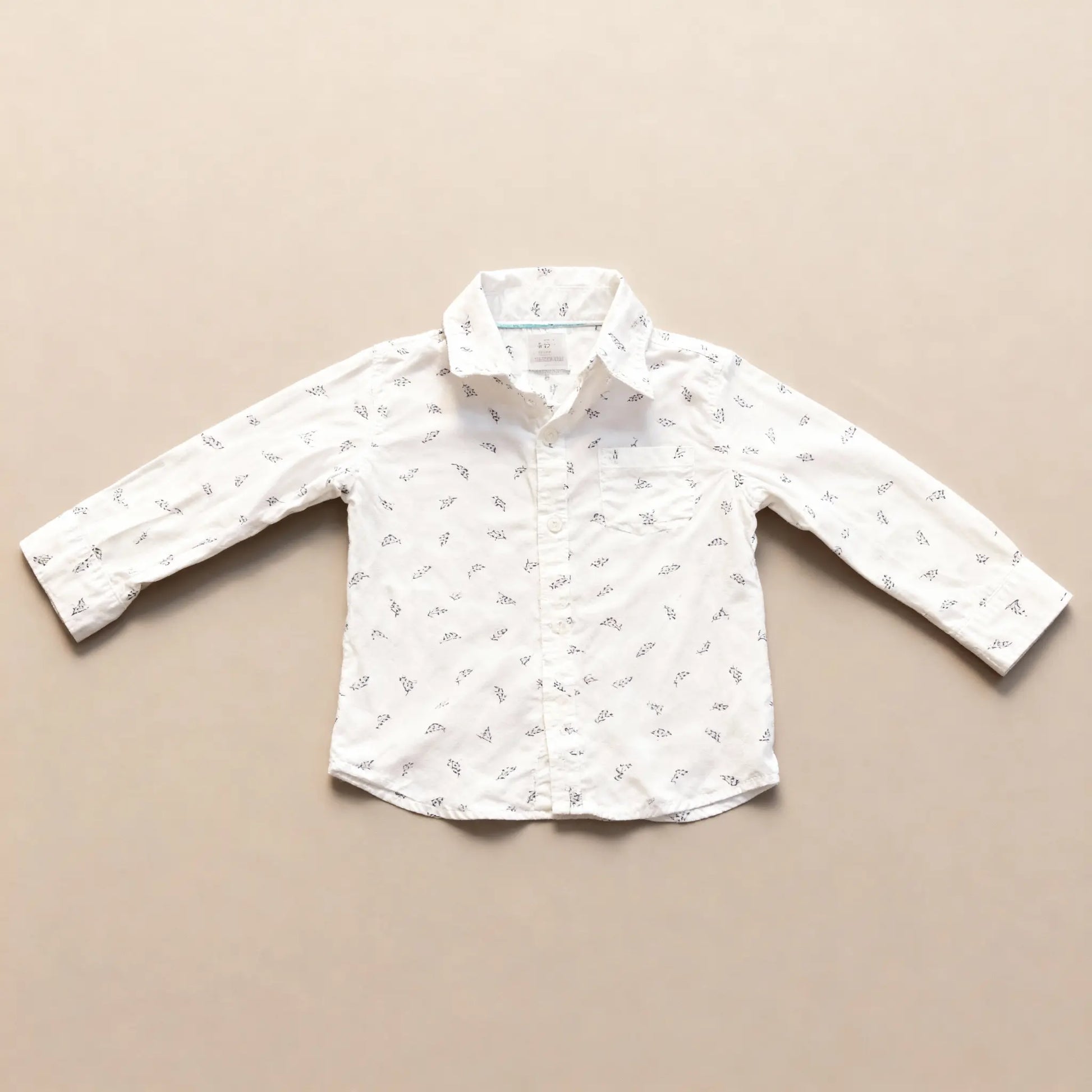 White Button-Down Shirt with Botanical Leaf Print (18M)