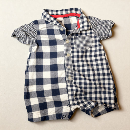 Carter's Navy & White Gingham Button-Up Romper - 2T