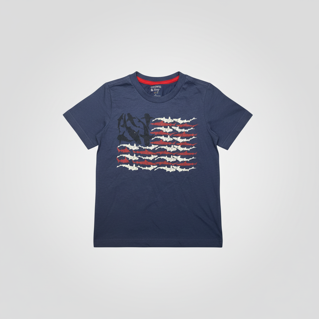 Shark Flag Graphic T-Shirt - Navy Blue, 2T